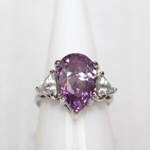 Sterling Ring with Glass Simulated Amethyst Stone Sz 6.25